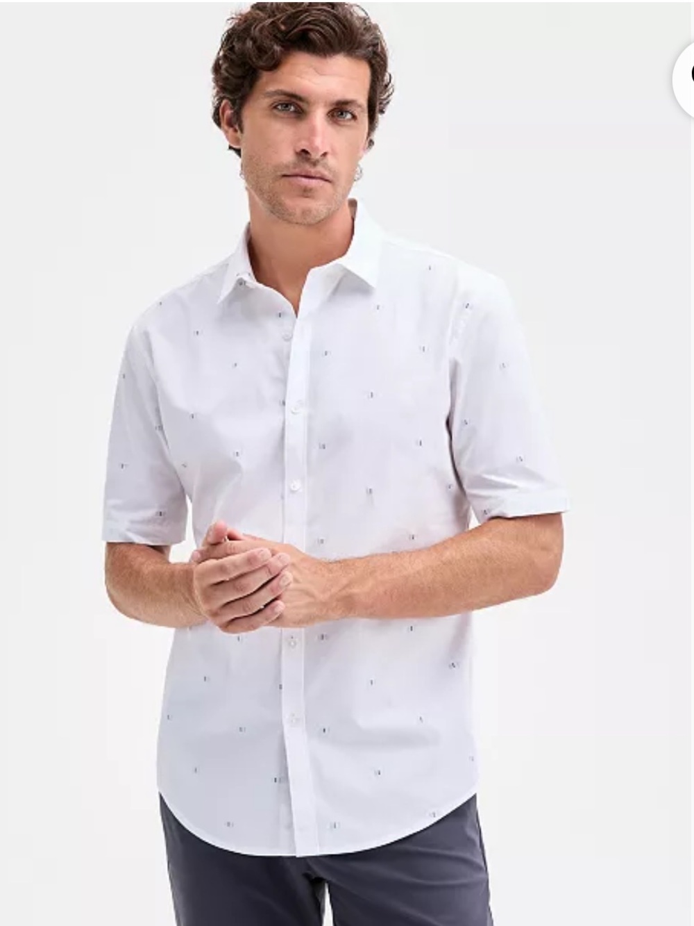 Men's White Short-Sleeve Button-Down Shirt